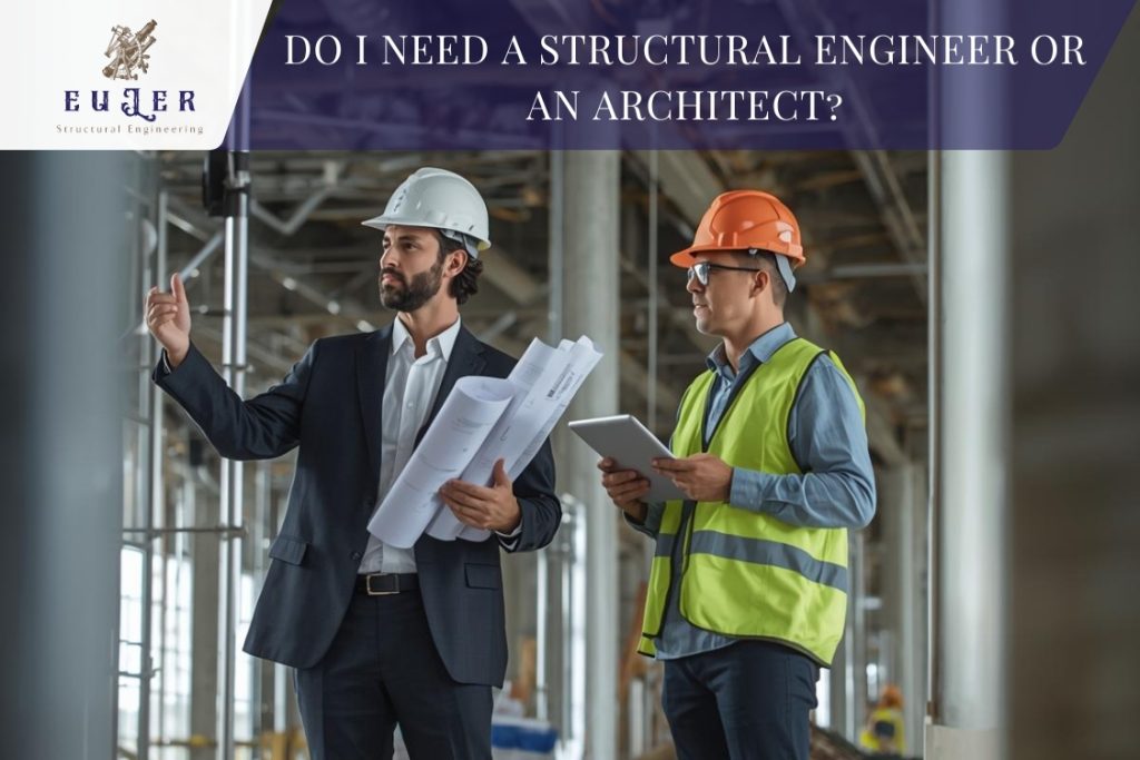 Architect and structural engineer reviewing building plans together